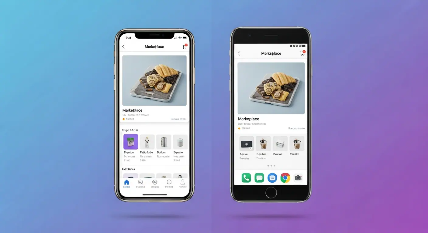 Comparaison d'une application marketplace React Native sur iOS et Android