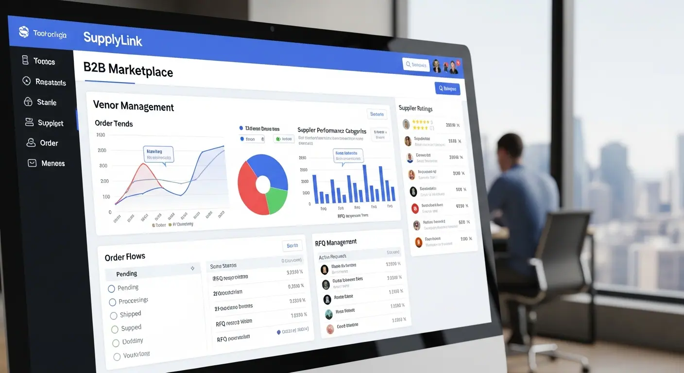 Détail du tableau de bord SupplyLink avec analytics et gestion fournisseurs