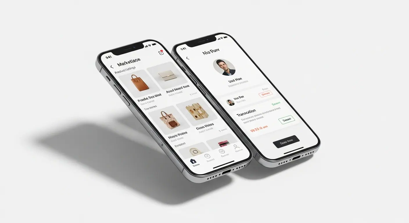 Maquette d'une application marketplace iOS sur iPhone