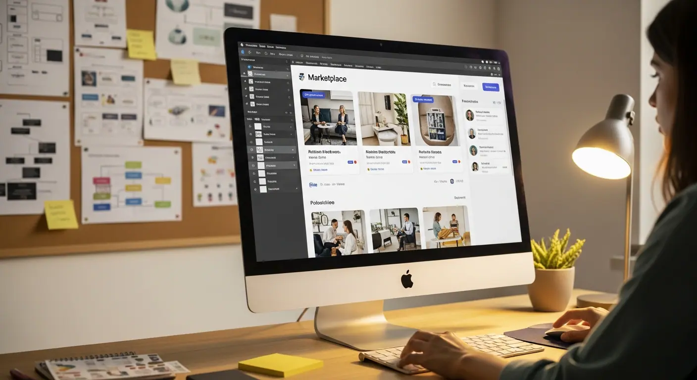 Designer créant les maquettes UI pour une marketplace